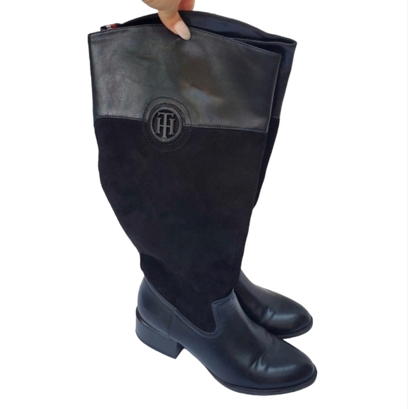T. Hilfiger MADELEN Black Riding Knee Boots Size 6.5 - EUC! - Picture 1 of 16